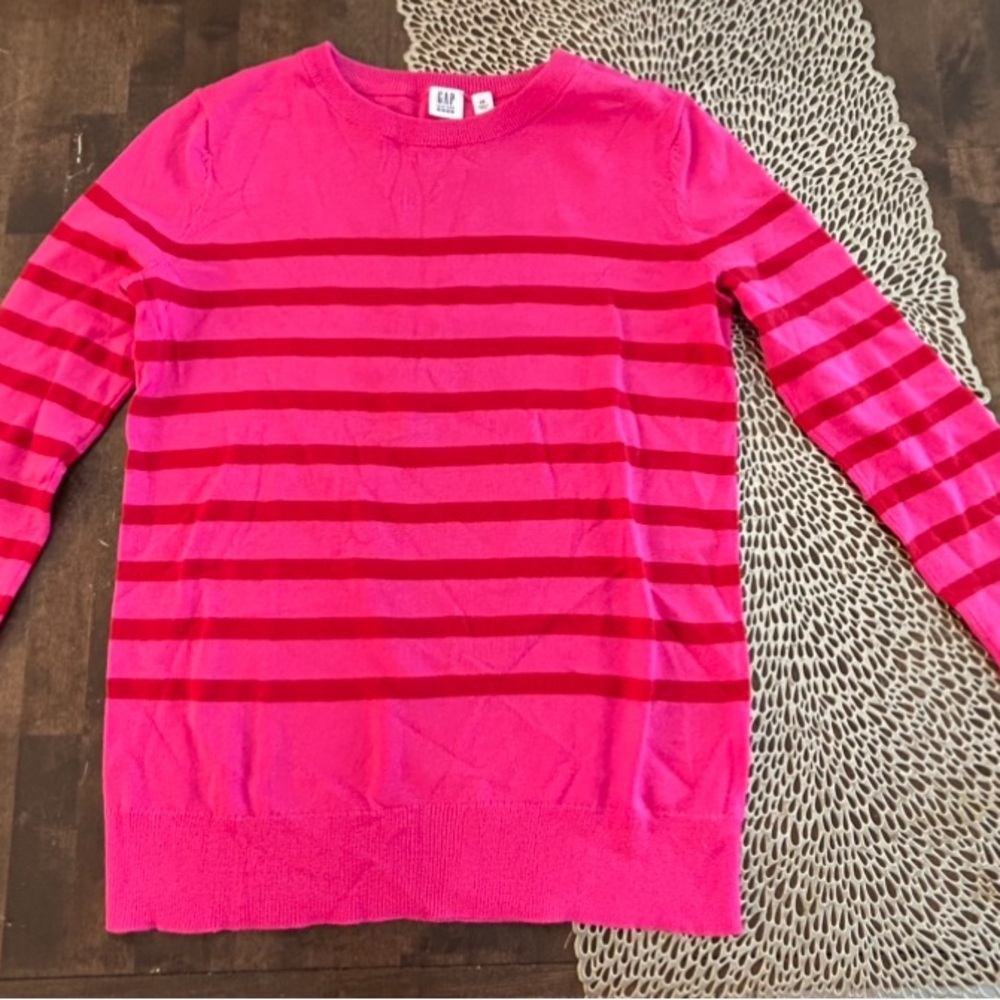 GAP Women's Bright Pink and Red Striped Sweater
